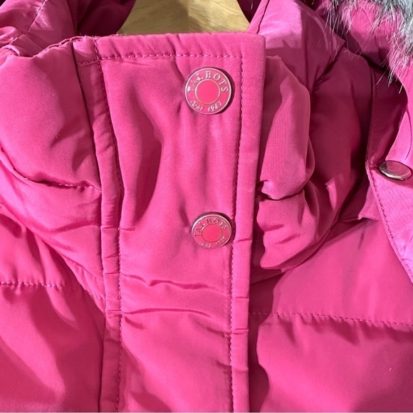 Talbots Pink Rose Down Puffer Vest Removable Hood Faux Fur - Picture 7 of 10